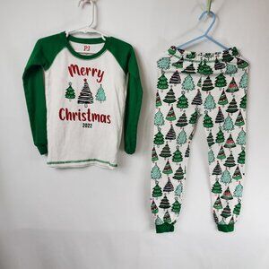 PJ Place Merry Christmas 2022 Pajamas Boys Pjs Tree White Green Holiday Sz 5T